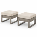 Zestaw 2 pufy ogrodowe kremowe stalowe z rattanem 50x50x33 cm