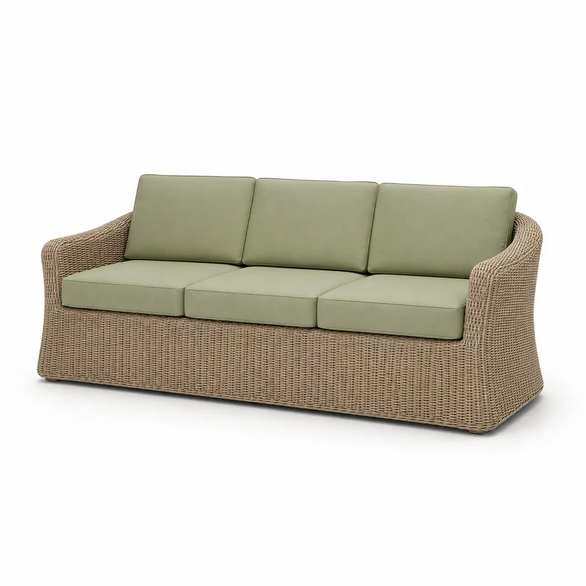 Sofa z technorattanu z zielonymi poduszkami, 200 cm