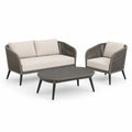 Zestaw mebli ogrodowych z aluminium i sznurka, kolor szary i beżowy, sofa 2-osobowa, fotel, stół, 120x60x42 cm