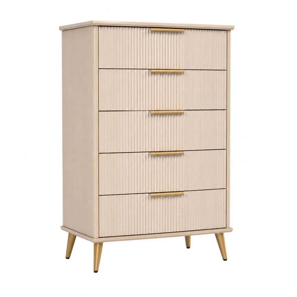 Dębowa komoda beżowa z 5 szufladami