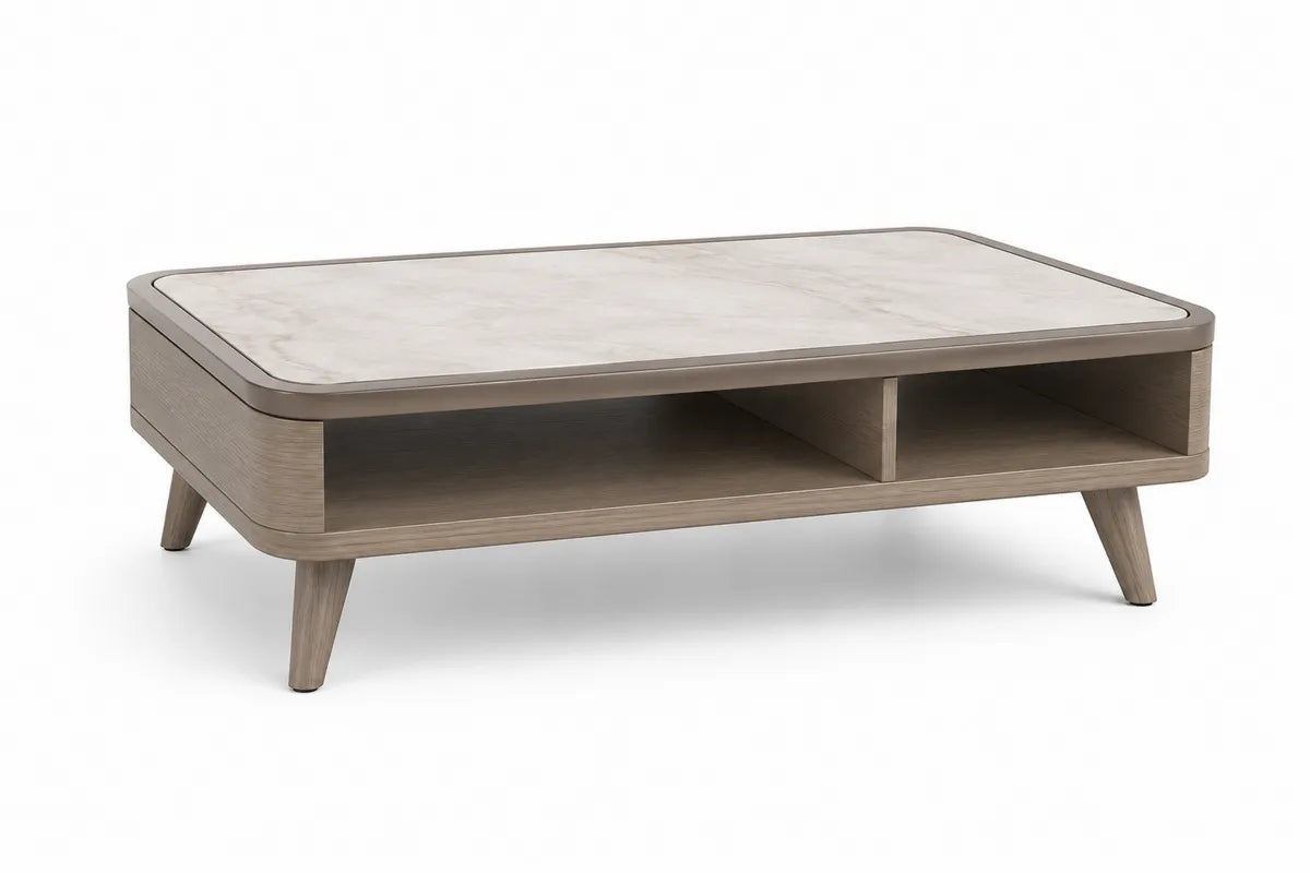 Stolik kawowy drewniany z marmurowym blatem 120x60x40 cm