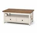 Stolik kawowy drewniany z MDF biały/brązowy 110 cm