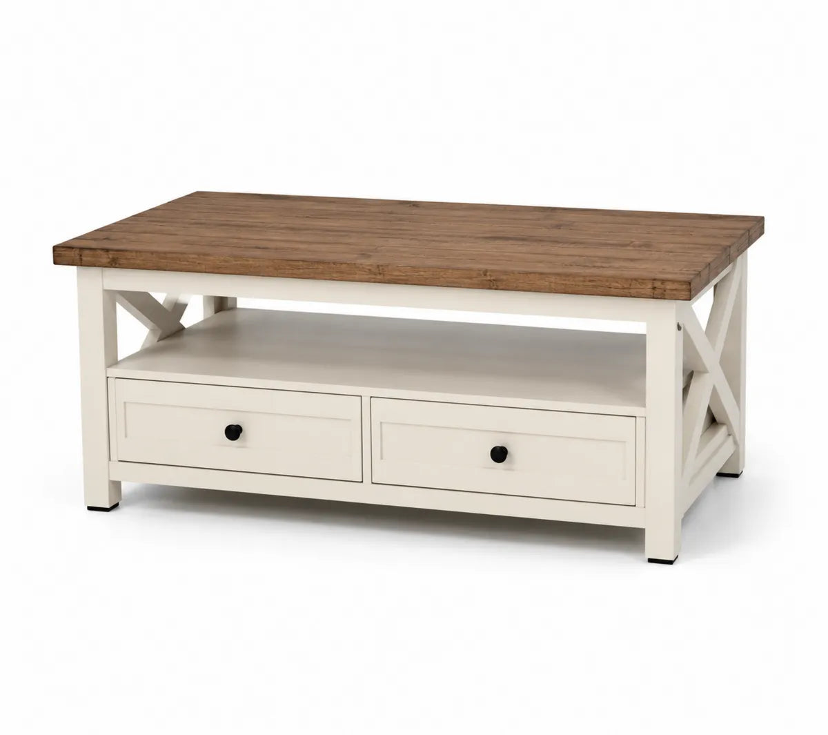 Stolik kawowy drewniany z MDF biały/brązowy 110 cm
