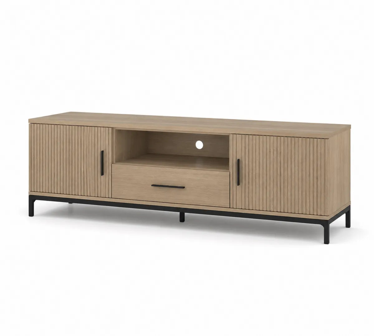 Szafka RTV z drewna laminowanego i metalowymi nogami 155 cm