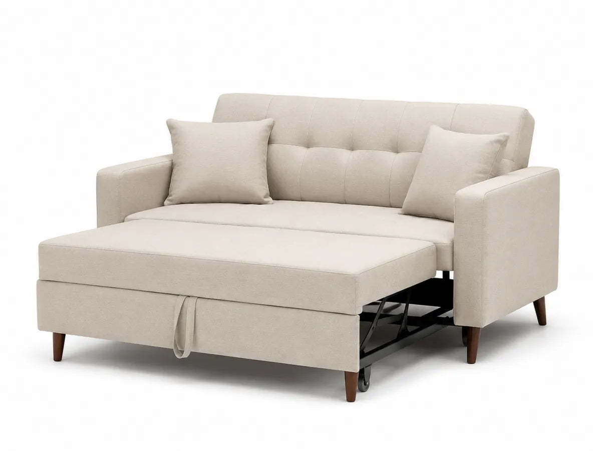 Sofa rozkładana, tkanina kremowa 200 cm