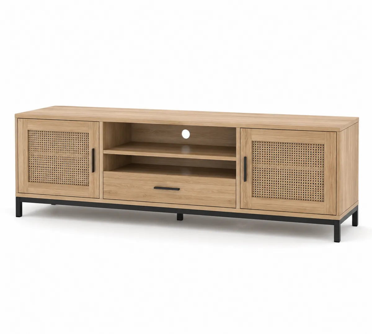 Dębowa szafka RTV z metalowymi elementami 180x40x50 cm