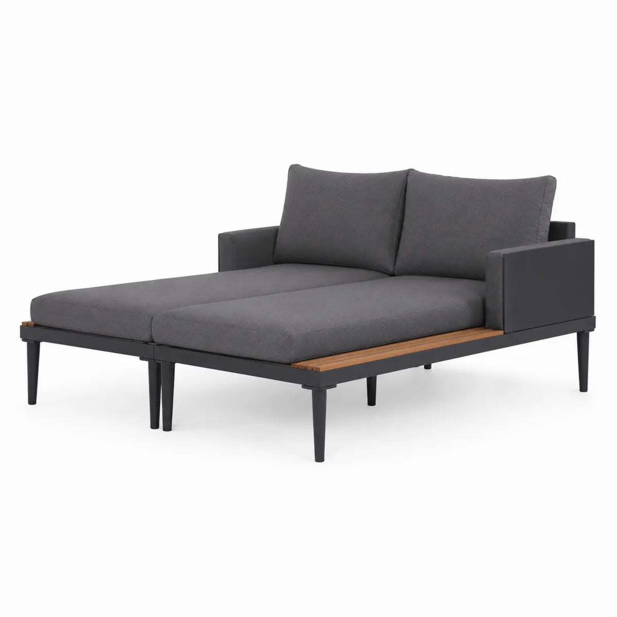 Sofa ogrodowa z metalu i tkaniny szara 200x140 cm