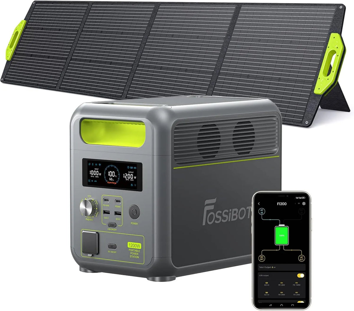 F1200 przenośna stacja zasilania, 1024Wh, 1200W, FOSSiBOT-Polska Wyposażony 200W panel słoneczny