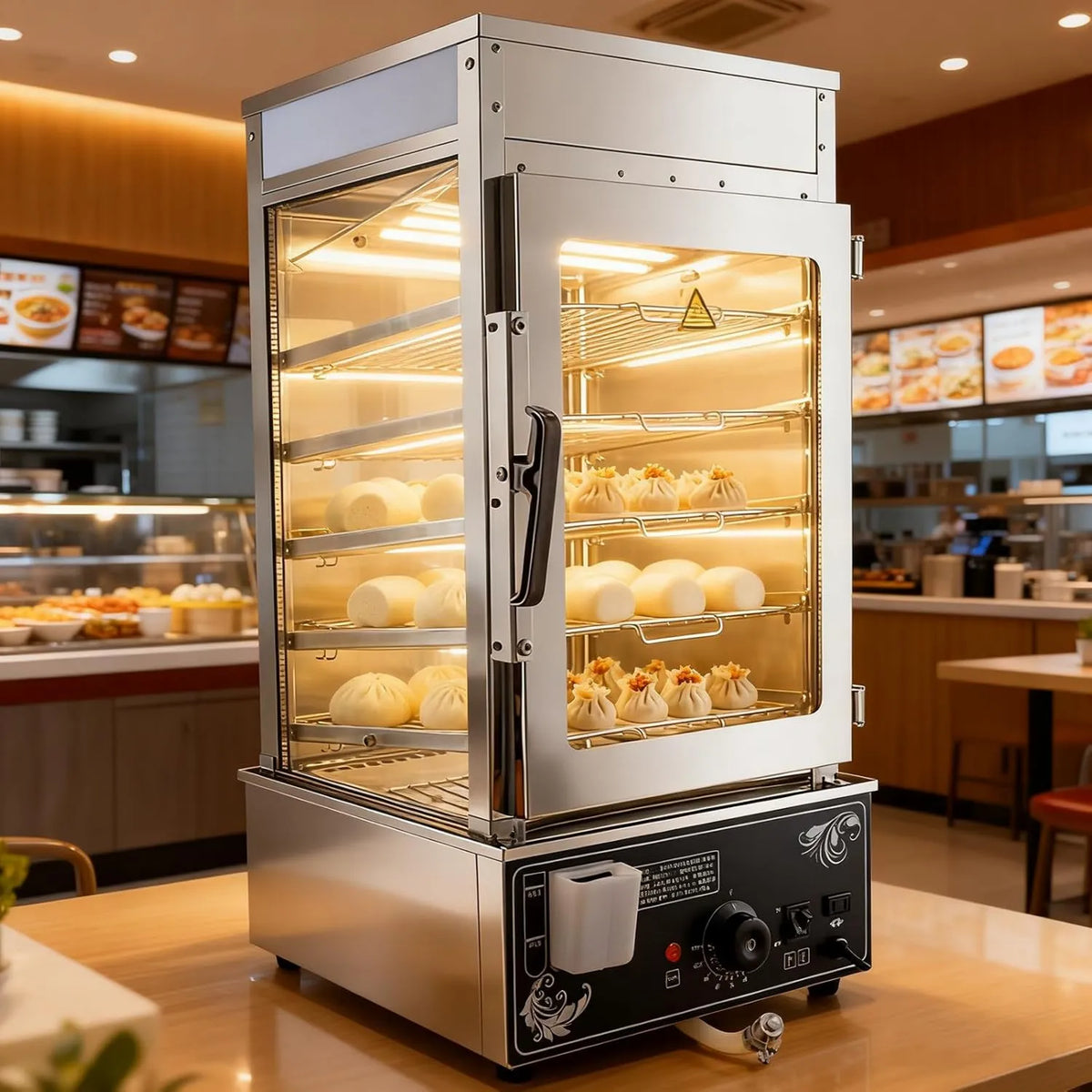 guoyjmm, Płyta grzewcza w formie bufetu, 1200 W, 30 do 110°C, oświetlenie LED, para parowa, profesjonalne, szklane, wyjmowane, 2 strefy temperaturowe, stal nierdzewna