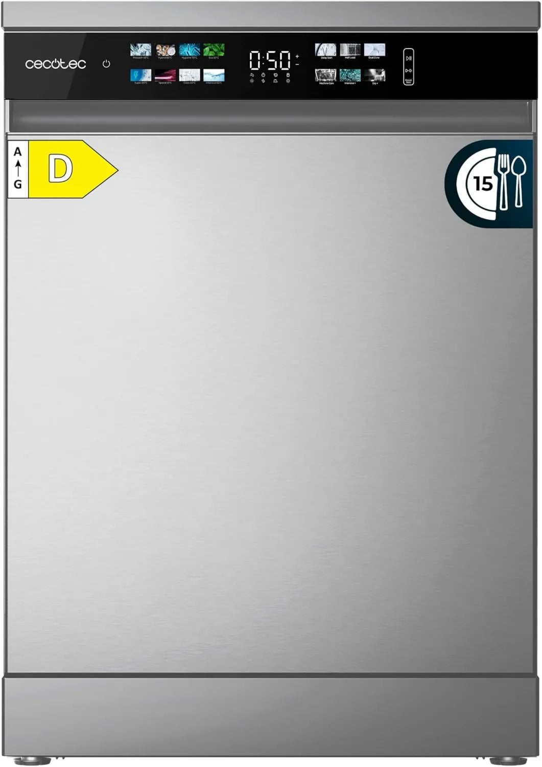 Cecotec zmywarka, 60 cm, 14 programów, wyświetlacz cyfrowy, regulacja ustawień, Zmywarka do zabudowy Bolero Aguazero 6210 Inox D. 60 cm, Display Color