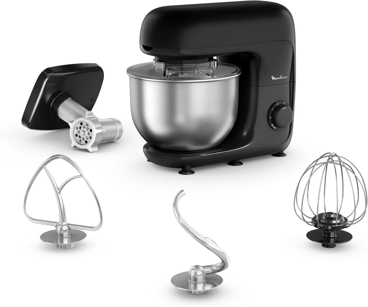 Moulinex QA161810, 800 W, 4,8 l, Bake essential Robot cukierniczy, zestaw do pieczenia, maszynka do mielenia mięsa, Glama Black