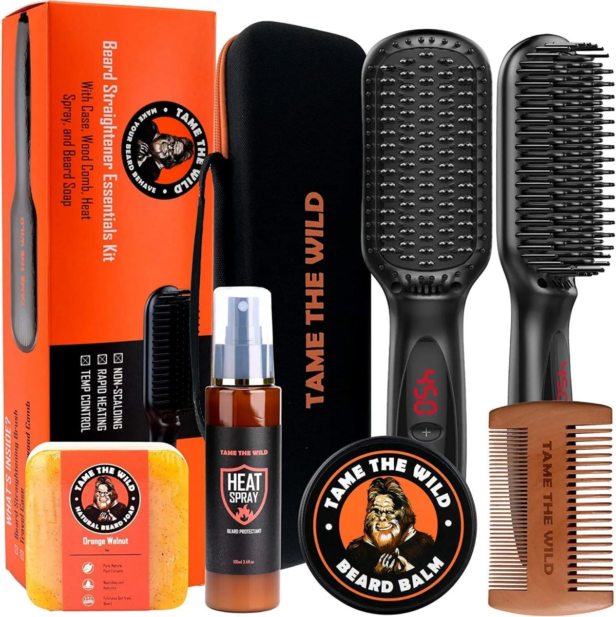 TAME THE WILD MAKE YOUR BEARD BEHAVE, grzebień i skrzynia, spray ochronny, dla WILD Make Your Beard BeHATE Profesjonalny zestaw do pielęgnacji dla mężczyzn, Ogrzewanie żelaza