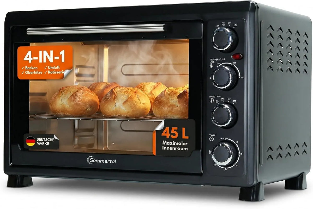 Sommertal mini piekarnik, Elektryczny piec do pizzy, 45 l, 2000 W, 100 do 230°C, licznik, kompaktowy, grill z kurczakiem, 60 min minutnik, grill i pizza