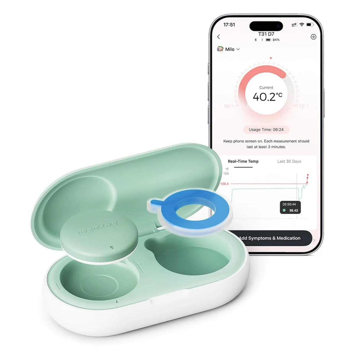 momcozy, Termometr, Bluetooth, transport insuliny i leków, zielony