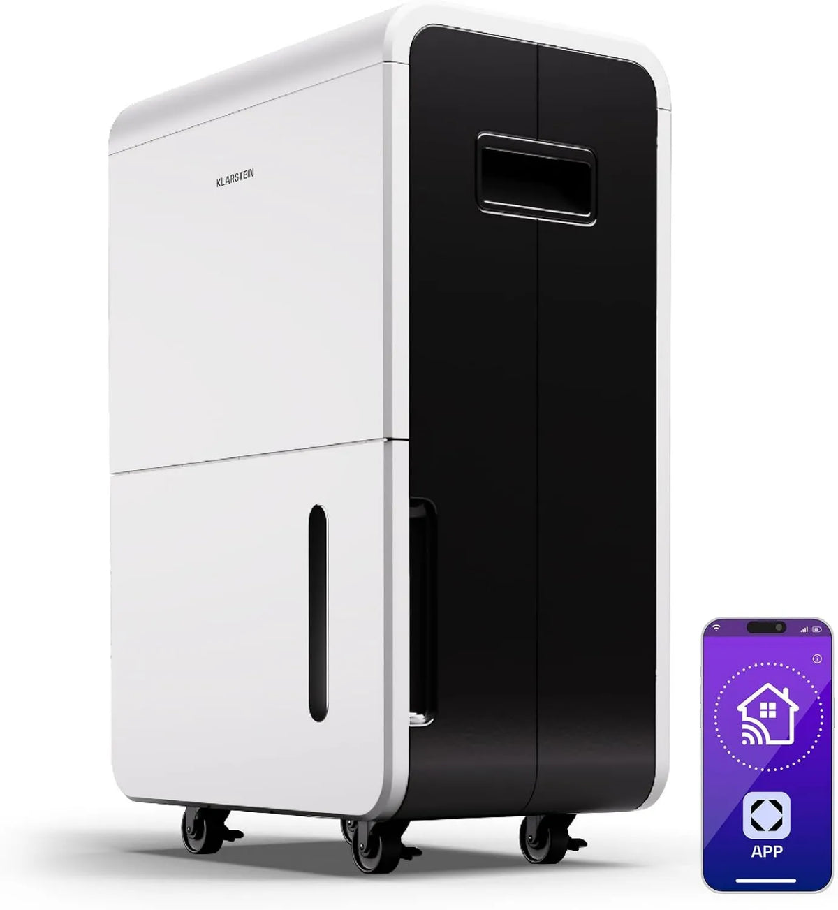 KLARSTEIN osuszacz powietrza, 70 l / 24h osuszacz powietrza, 70 l, przenośny, licznik czasu, Wi-Fi, duży zbiornik, biały, Do części 60- 90 m², Aplikacja Wi-Fi 70 l/24h