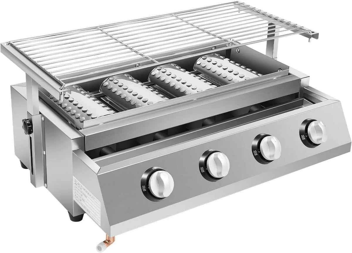 Grill gazowy, 17,5 cm, 57 x 39 x 17,5 cm, 4 palniki, stal nierdzewna, funkcja grilla, Palnik ze stali nierdzewnej, kolor srebrny