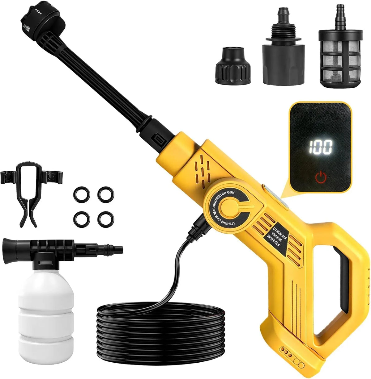 Roadtime, DeWalt Wysokie ciśnienie czyszczące, 20 V, tryb 4-biegowy, 4.2 kg / min, 6 w 1 dyszy, 5 m węża