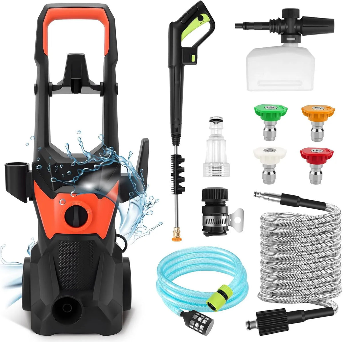 KAOLALI, Wysokie ciśnienie czyszczące, 3000 W, 10m, na zewnątrz, 336 l / h natężenie przepływu, 4 dysze