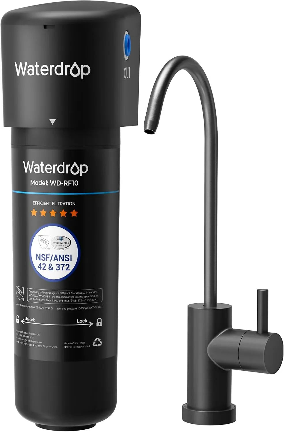Waterdrop, zlewozmywak, 10UB- B, czarny, Filtr, z czarnej maty kufra 10UB-B