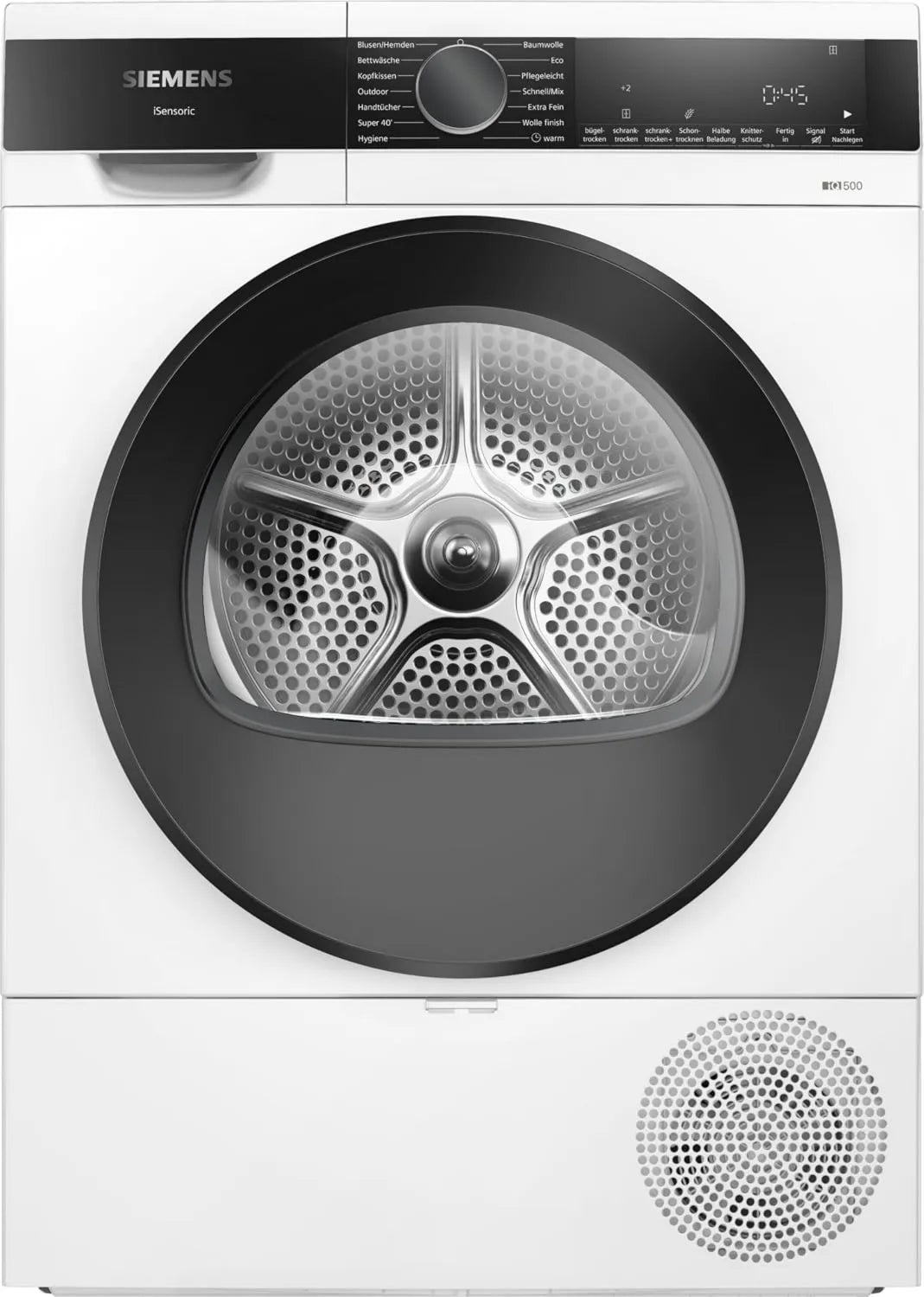 SIEMENS suszarka z pompą ciepła, iQ500 WQ33 G2D41 Suszarka, 9 kg, biała, szybko susząca z speedPack, ekran LED, ochrona przed fałdami, autoSuszarka - Suszenie miękkie