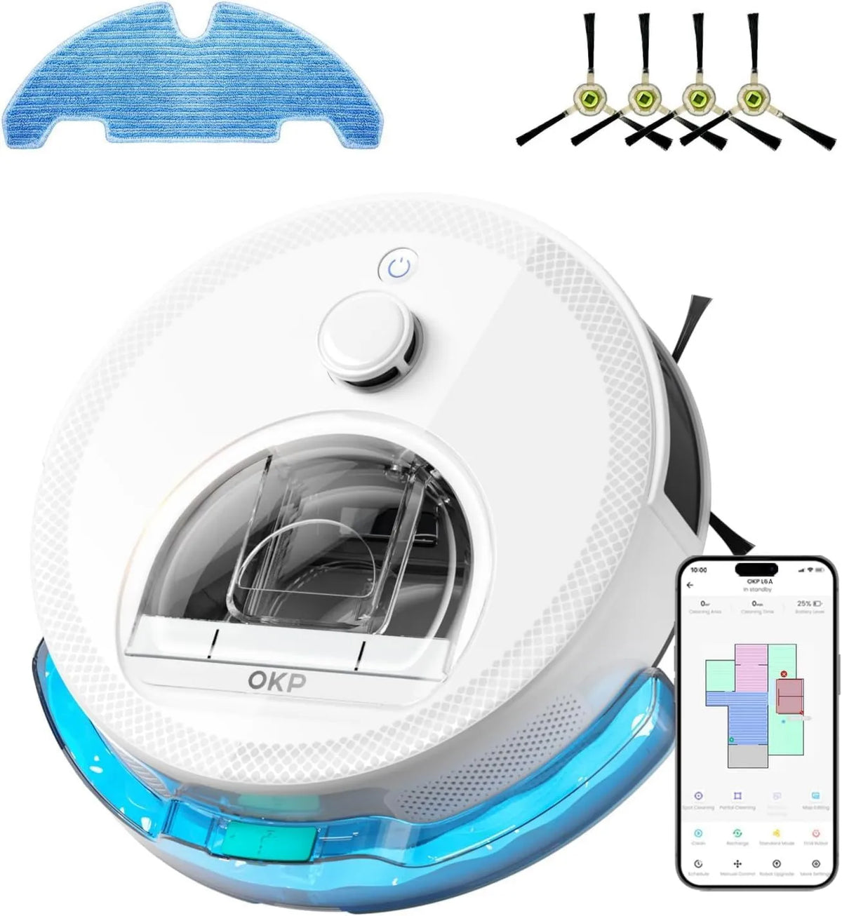 OKP robot sprzątający, Odkurzacz, WiFi, biały, Alexa / App / WiFi, 6000 Pa, 150 Min, unikanie PSD
