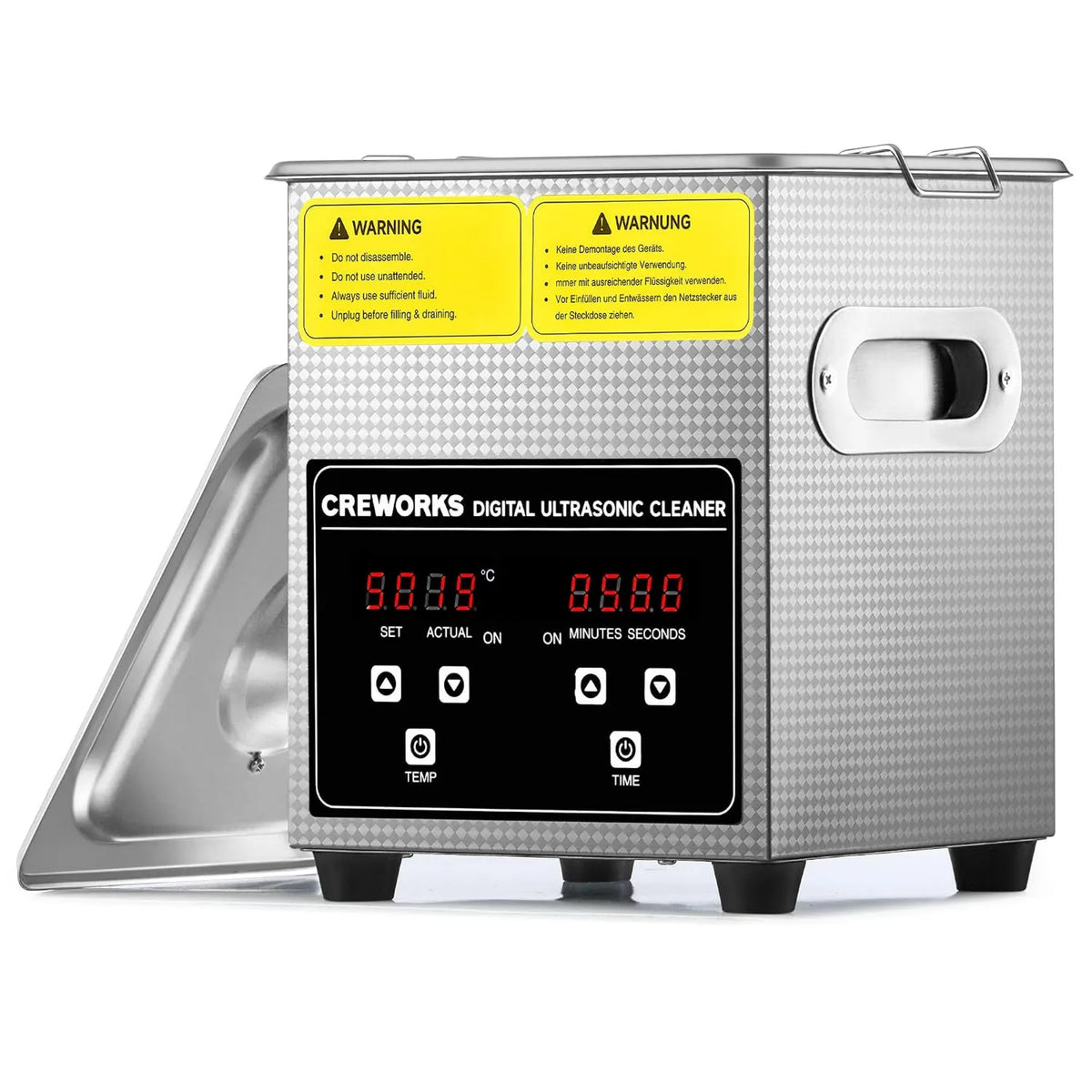 CREWORKS, Grzejnik elektryczny, 2 l, 60 W, 40kHz, licznik czasu, profesjonalny, stal nierdzewna