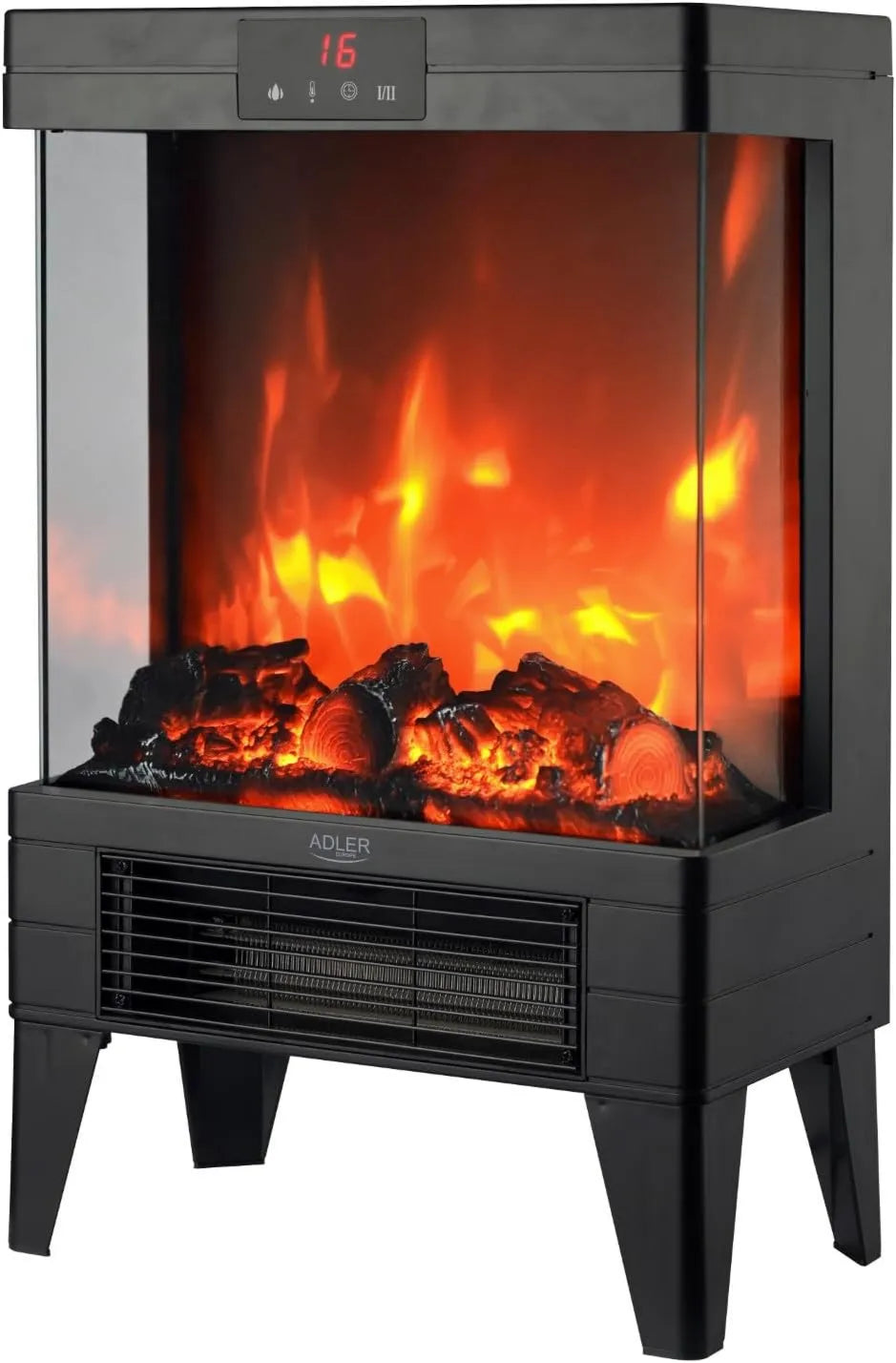 Adlereurope kominek elektryczny, AD 7755 LED-Kamin, 2000 W, 15 do 38°C, przenośne, dotyk, minutnik, termostat, efekt 3D, szkło
