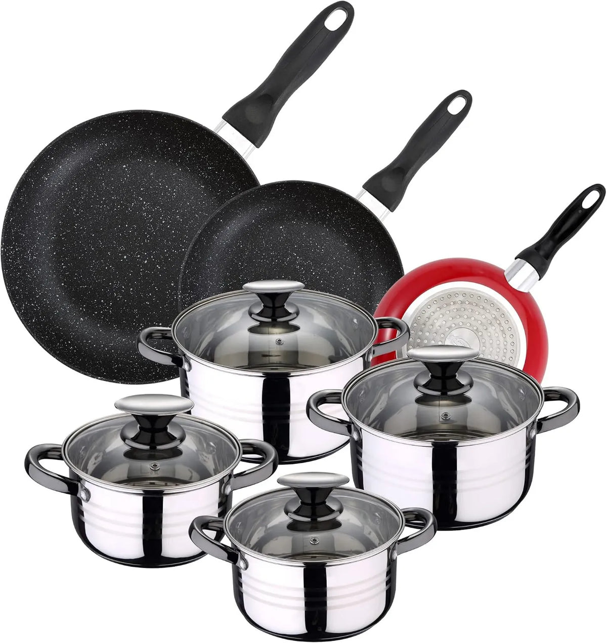 San Ignacio, 8pc Bateria, Bateria z patelni i patelni, 16 cm, 20 cm, 24 cm, stal nierdzewna, Kuchnia ze stali nierdzewnej, San