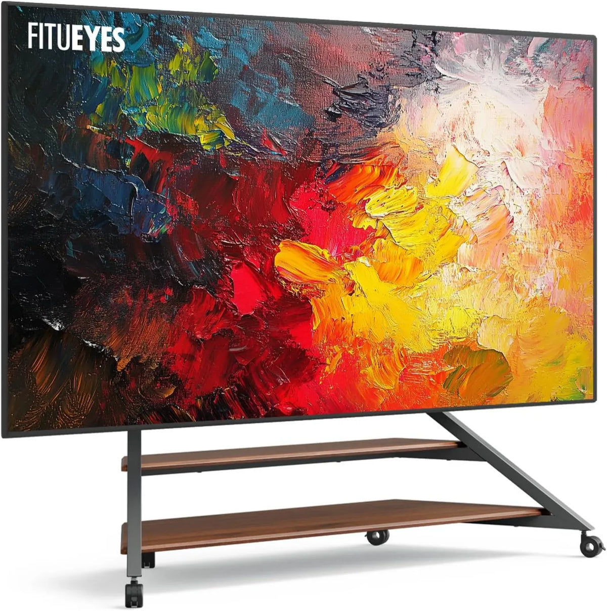 FITUEYES, Szafka TV, 100 cali, kółka ruchome, TV stojak na piechotę na ekran od 75 do 100 cali TV stojaki kółka do 85 kg z 2
