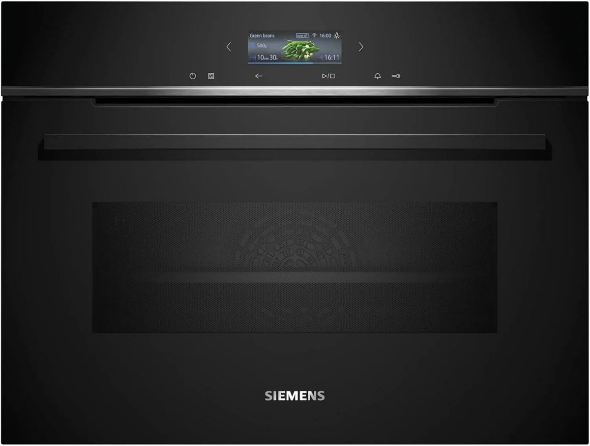 SIEMENS piekarnik do zabudowy, iQ700 CM776GKB1 Kuchenka mikrofalowa, 59, 4 cm, 45 l, 900 W, zatrzask, grill, Dom Connect, mikrofalówka, czarny, 4 cm breit