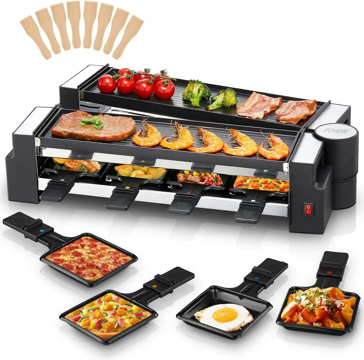 FOHERE, płyta grzewcza, 1400 W, stal nierdzewna, Raclette maszyna