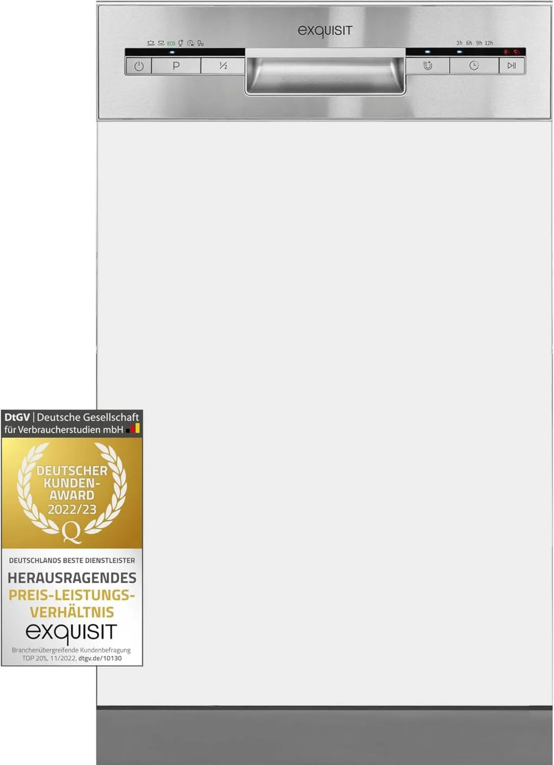 Exquisit, Wybitny zmywarka do naczyń EGSP1009-EB- 030E, 45 cm, szczupły format, do zabudowy, stal nierdzewna EGSP1009-EB-030E