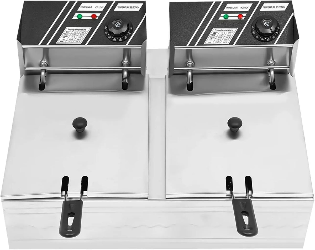 banborba, podwójny zbiornik, kosze bezpieczeństwa i termostat, do profesjonalnego podwójnego elektrycznego frytkownicy ze stali nierdzewnej z pokrywą, 2 x 6 l, 2 x
