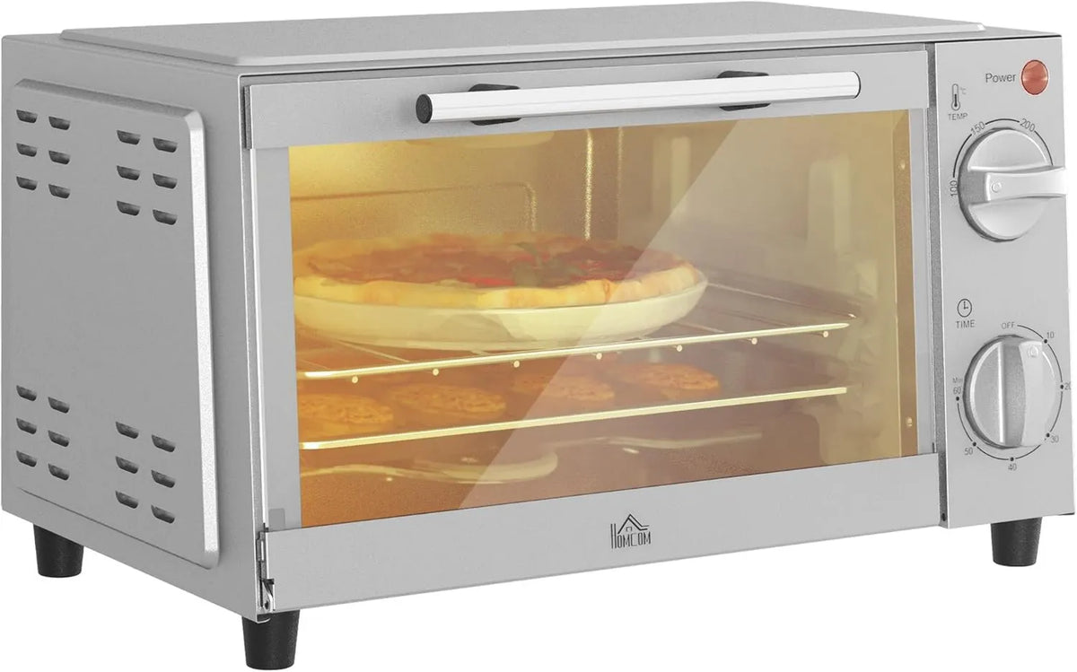 HOMCOM mini piekarnik, Elektryczny piec do pizzy, 9 l, 750 W, 100 do 230°C, grill, kompaktowy, Grill do włosów, 9 l 750 W 100- 230°C 60 Min Taca do gotowania