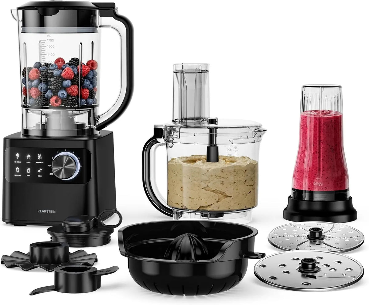 KLARSTEIN blender kielichowy, Robot kuchenny, 2 l, 1200 W, 6 programów i prędkości, 1, 75 l blendera, 2 l miski