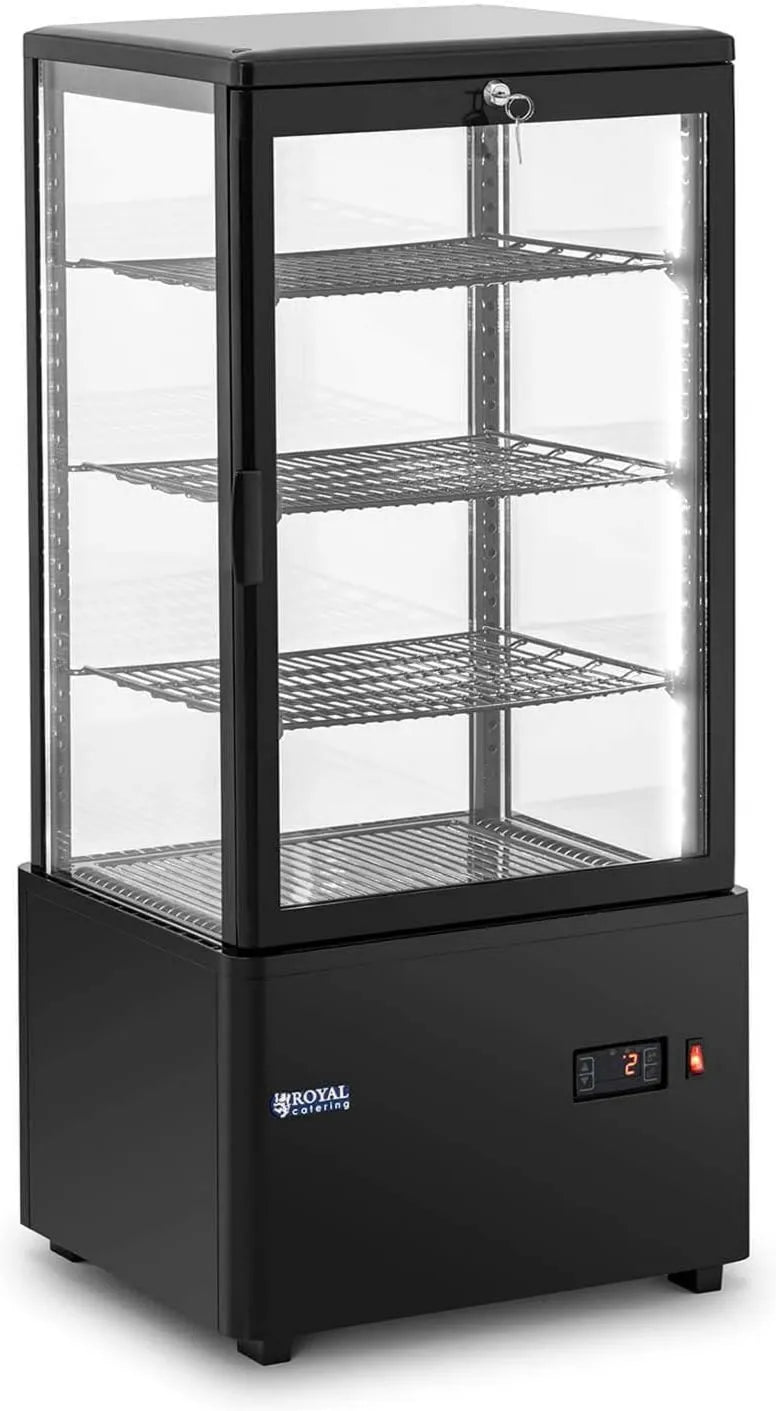 Royal Catering, Szkło chłodzone, 78 l, 2 do 10°C, Royal RCCC- 78- BT, oświetlenie LED, ciasto, catering, czarny, 4 poziomów, objętość: 78 l RCCC-78-BT