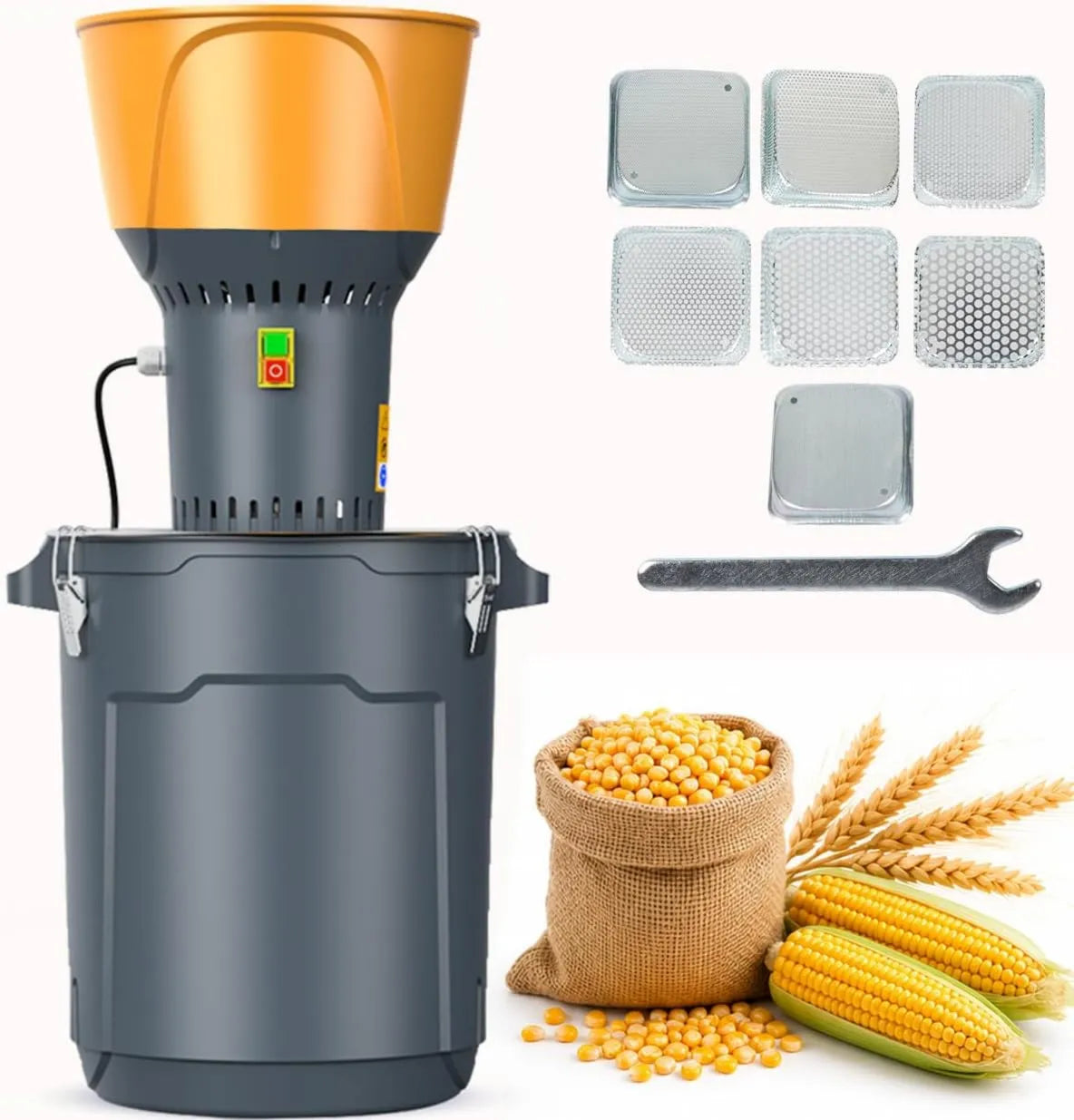DETODDA, młyn zbożowy, 25 l, 1000 W, wytrzymały młyn paszowy 1000 W do kukurydzy, 7 sit